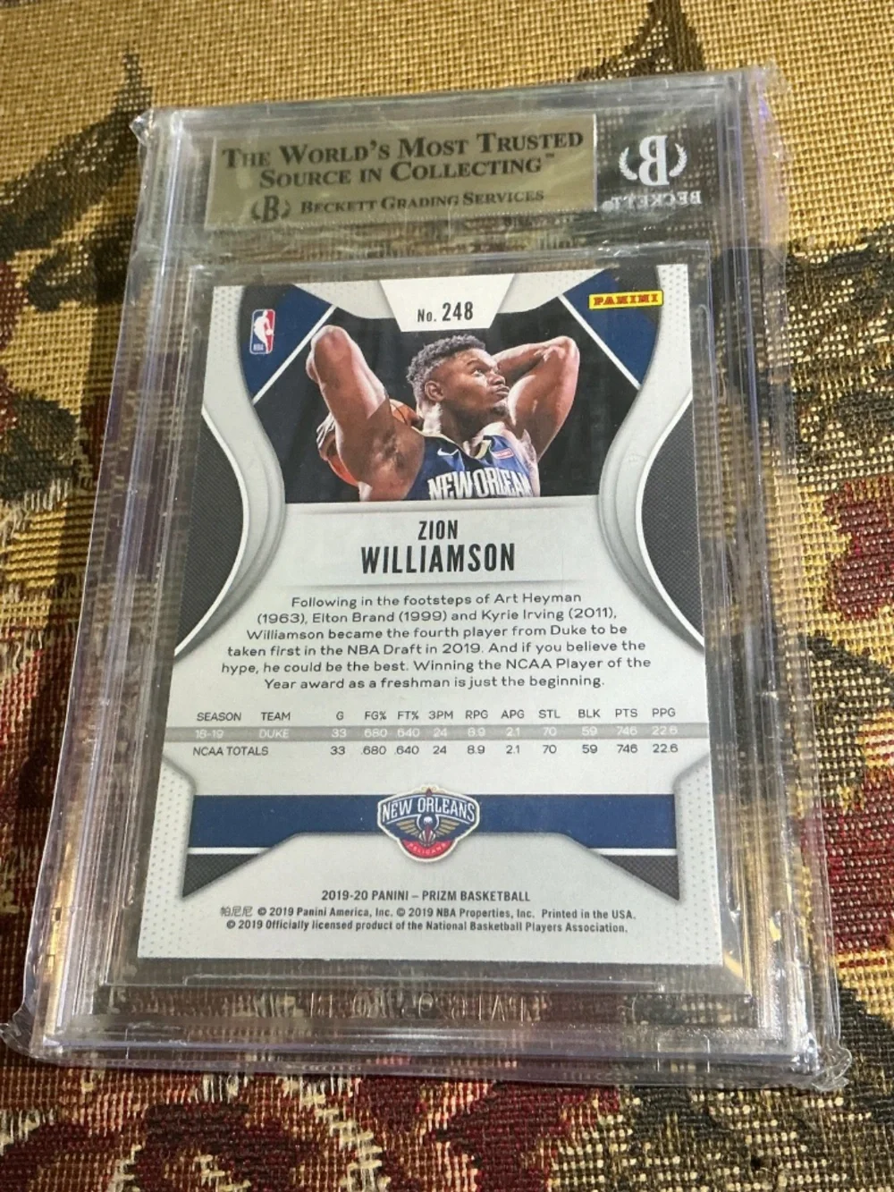 Zion Williamson 2019-20 Panini Prizm Rookie #248 Graded BGS 9.5 GEM MINT